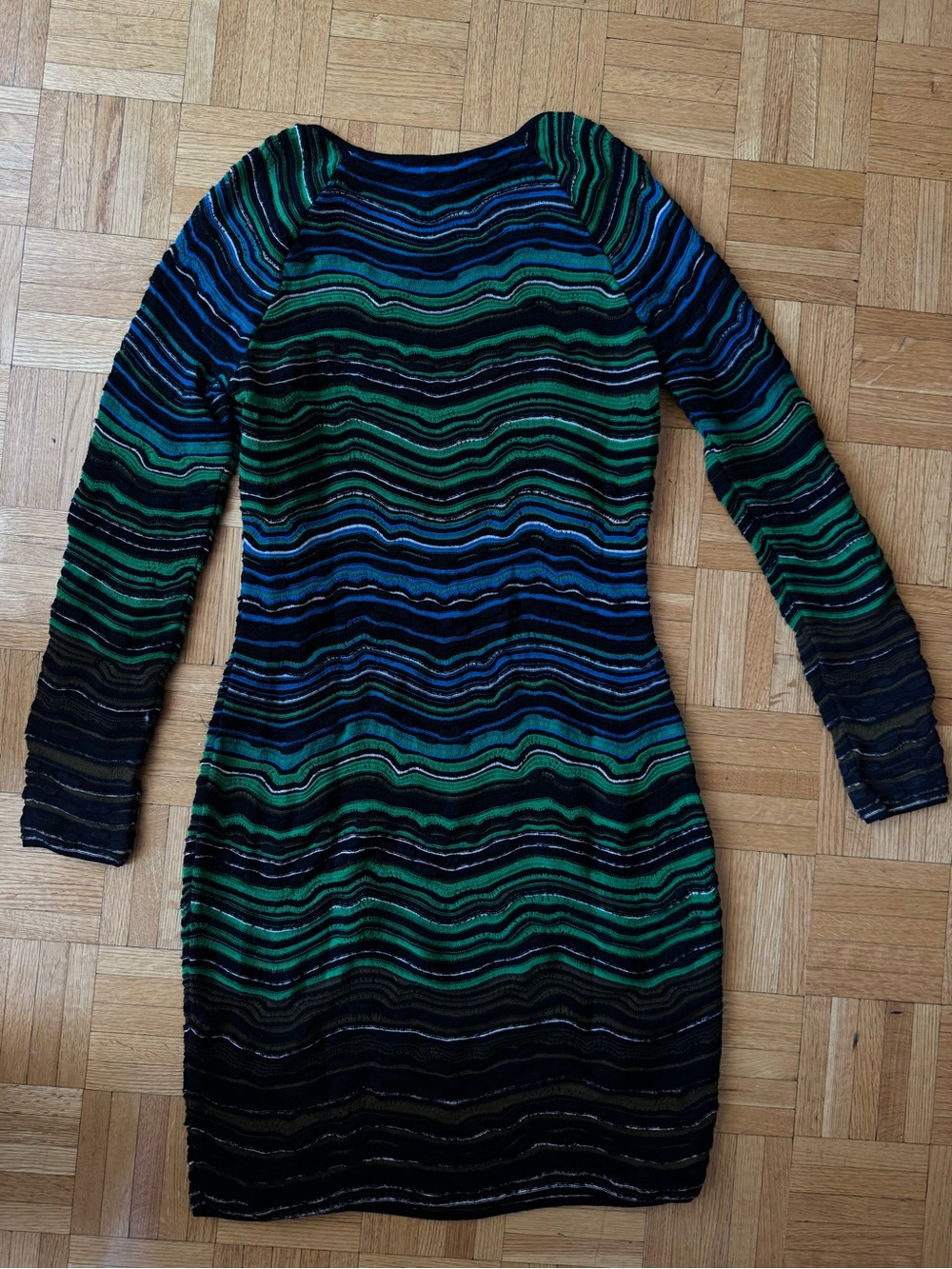 Missoni Green and Blue Striped Long-Sleeve Midi Dress - Picture 4 of 7